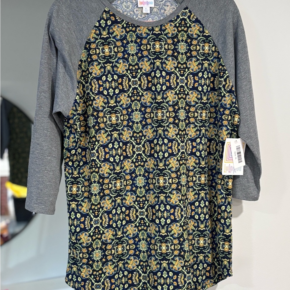 LuLaRoe Gray and Gold Patterned Top